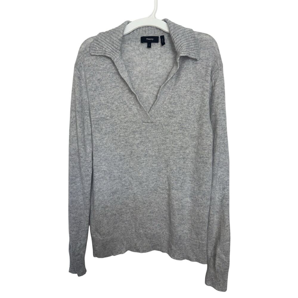 Theory 100% Cashmere Gray Slouchy Polo Sweater S Quiet Luxury